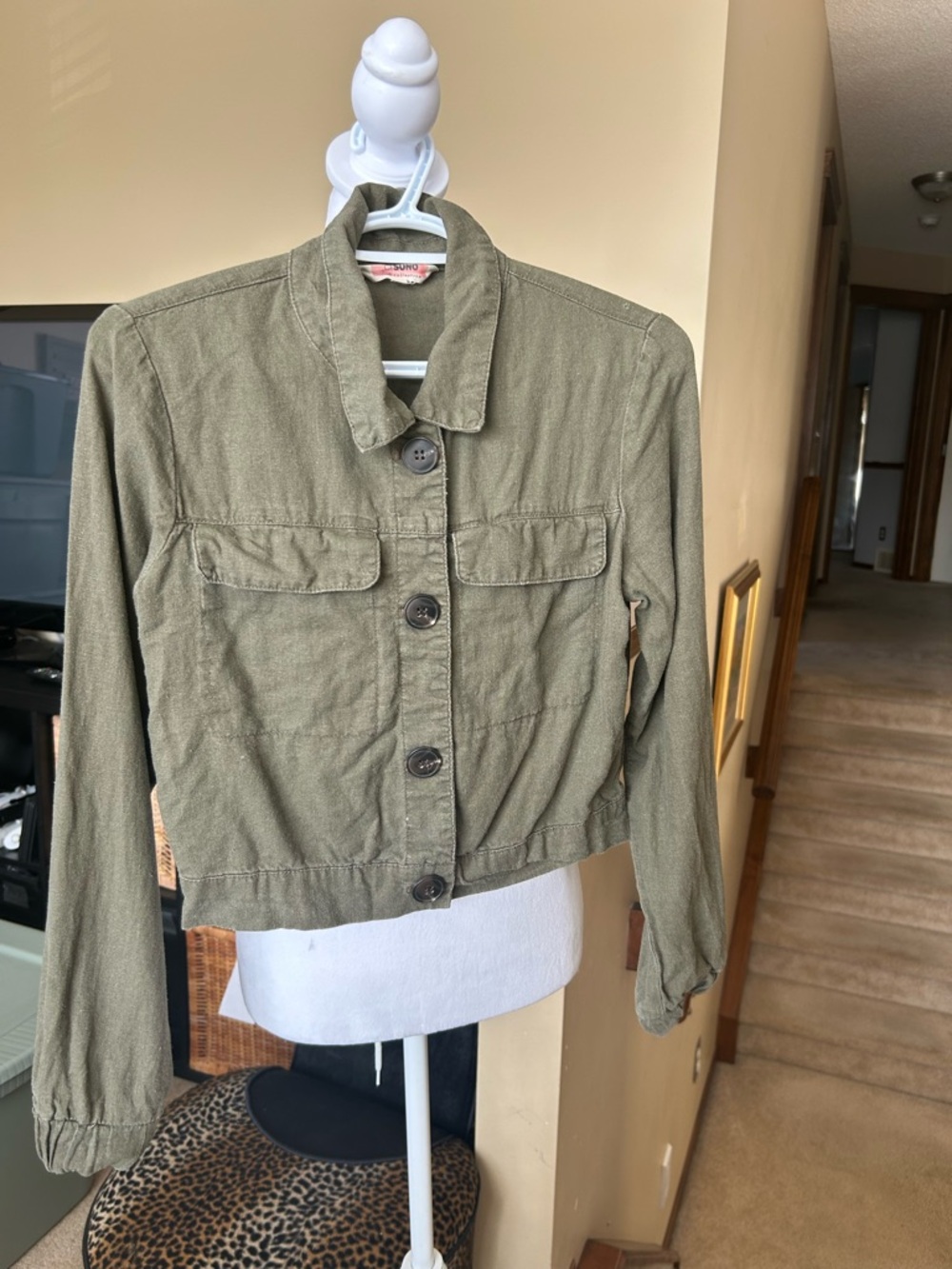 Ci Sono Olive Green Cropped Linen Blend Utility Jacket
